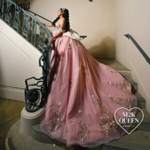 Pink Ball Gown 15 Quinceanera Dress 3D Floral Birthday Party Gown Vestidos De 15 Anos Customized Plus