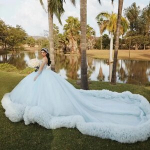 Customized Shallow Blue Quinceanera Dress Ball Gown Shiny Beaded Crystal Ruffles Corset Sweet 16 Vestido De 15 Anos