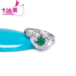 CADERMAY Luxury Jewelry Lab Grown Emerald Flower Round Shape Rings S925 Sterling Silver For Women Christmas Gifts