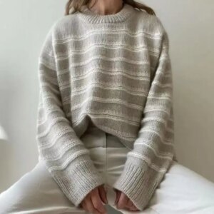Long sleeved round neck striped pullover, hand woven, loose and comfortable mohair top, women’s spring and autumn new style
