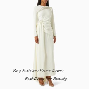 Ray Crepe Prom Dresses Floor Length فساتين سهرة Robes De Soirée فساتين سهرة Crystal O-Neck A-Line Evening Gowns with Ruched