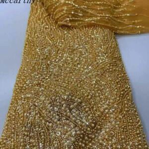 African Heavy Beaded Lace Fabric French Bridal Sequins Lace Fabric 2025 Luxury Nigerian Tulle Lace Fabric Couture Materiel