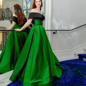 Elegant Long Off Shoulder Satin Evening Dresses with Pockets A-Line Pleated Watteau Train Wedding Guest Dress for Women