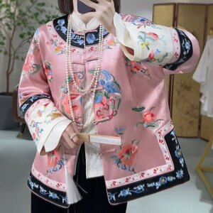 High-end Winter Women Warm Coat Retro Embroidery Elegant Lady Luxurious Loose Chinese New Year Acetate Jacket Female S-XXL