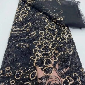 Luxury Sequins Lace Fabric 2025 High Quality French African Net Beaded Lace Fabric Nigerian Embroidery Fabric For Wedding Party