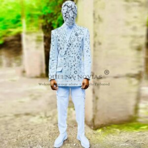 Luxury Beaded Stones Groom Wedding Suits Double Breasted Prom Blazer Customized 2-Piece Formal Occasion Man Business Clothing