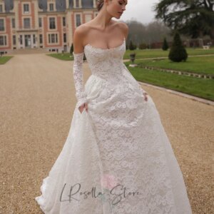 LRosella 2025 Sweetheart Neckline 3/4 Sleeves Full Lace Court Train Elegant Bridal Gown Customized A-line Wedding Dresses