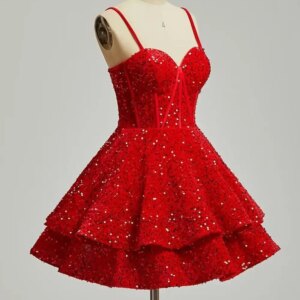 Luxury Dress Teens Sparkly Sequin Homecoming Dresses Spaghetti Straps Corset Sparkly Tiered Prom Party Cocktail Gown