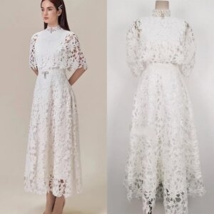Customized Exquisite Sparkle Lace Applique Ruched Party A-line High Collar Bespoke Occasion Gown Midi Dresses