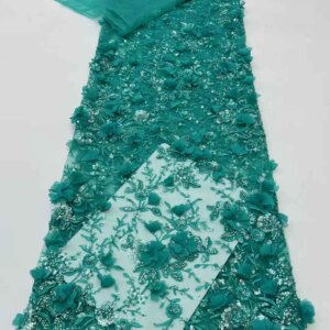 3D Flower Lace Fabric Latest Sequins Tulle Lace Fabric Embroidered Applique Nigerian Beads Fabric for Dresses Sewing JY80HH-13