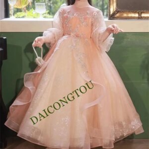 CustomizedPink Baby Flower Girl Dresses Appliques Children Princess Prom Birthday Party Gowns Formal Occasion