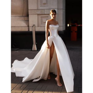 Elegant White Strapless Sleeveless Evening Dress With Slit New Fashion Female Formal Banquet Party Prom Gowns
