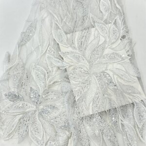 African Heavy Beaded 2024 High Quality Lace Nigerian Sequins Lace French Beaded Tulle Lace Fabric Nigeria For Party Dress Sewing
