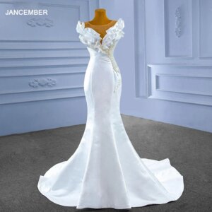 Customizd Dresses Ladies Crystal Wedding Evening Dress O-Neck Sequined White Dress To The Floor RSM67536 vestidos madre novia