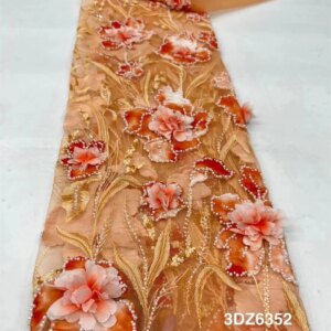 High Quality Latest African Nigerian With Tulle Sewing 3d embroidery beads Lace Fabric Embroidery Dresses Beads 5yards