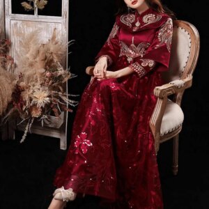 Asian Oriental Style Women’s Toast Dress Bride’s Wedding Dresses Xiuhe Thickened Pregnant High Waist Cover Belly Clothing
