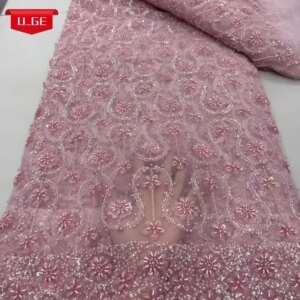 2025 Austria Popular Elegant Best Quality Soft Luxurious Beaded Tube Lace With Stones fabric For Wedding Evening Dress U_Ge1953