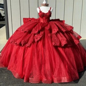 Lorencia Red Ball Gown Quinceanera Dress 2024 Lace Applique Beads Princess Vestidos De 15 Años Birthday Sweet 16 Dress YQD499