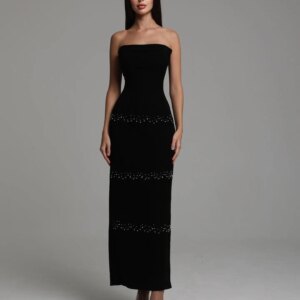 Aenyrst Elegant Saudi Two Piece Black Prom Dress Women Diamond Strapless Party Evening Gown Ankle Length Special Occasion Gowns