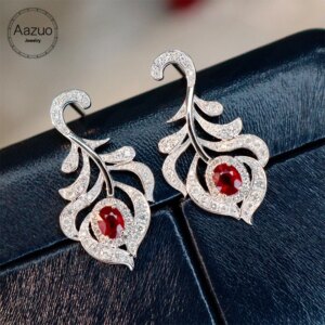 Aazuo Fine Jewelry 18k Gold Natural Oval Ruby Real Diamonds Luxury Fairy Stud Earrings Gifted For Women Engagement Wedding Party
