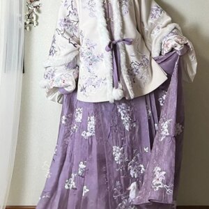Hanfu women heavy embroidery square collar half printed skirt cloak purple