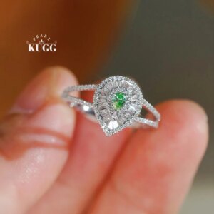 KUGG 100% 18K White Gold Rings Luxury Y-Shaped Design Real Natural Green Diamond Engagement Ring for Women High Wedding Jewelry