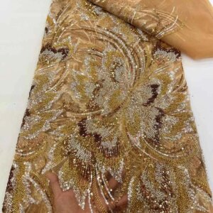 Luxury Handmade Beaded African Sequin Lace Fabric 5 Yards 2025 High Quality Nigerian French Lace Fabric For Wedding Party Dress