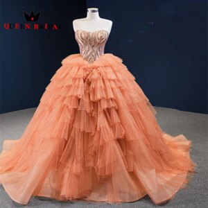 Tulle Strapless Sleeveless Evening Dresses Elegant Lace Crystal Floor-Length Ball Gown Robes De Soirée Custom Made ZX24