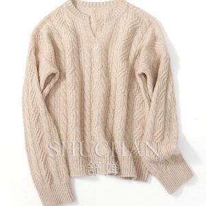 100% Pure Cashmere Pullover Women’s Round V-neck Pullover Knitted Loose Sweater Women Long Sleeve Top