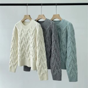 Women’s Pullover Autumn 2024 Round Neck Cunning Flower Knitted Cashmere Sweater Female Long Sleeve Sweater