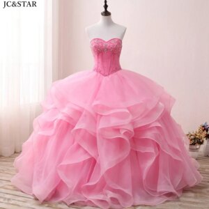 Customized Pink Fluffy Evening Dresses Sexy Sweetheart Off The Shoulder Organza Layered Crystal Bead Luxury Party Prom Vestidos