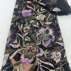 Latest Luxury Fabric For Dress 5 Yards With Beads High Quality Lace Fabrics 2024 African Lace Fabric For Evening Dresses A707-1