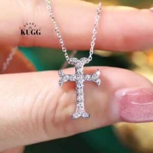 KUGG 100% 18K White Gold Necklace Real Natural Diamond Pendant Necklace Elegant Cross Shape High Party Jewelry for Women