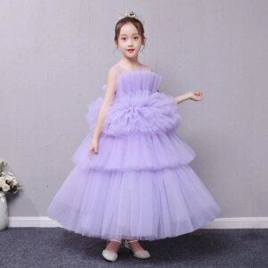 Children’s Princess Spring Purple Flower Girl Girls Hosting Walk Show Bud Evening dress