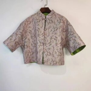 High Quality Chinese Silk National Style Top Summer Autumn Fashion All-Match Real Half Sleeve