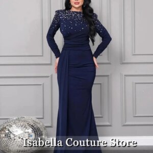 Elegant Blue O N Ismalic Dubai Evening Dresses 2025 Long Sleeves Wedding Gown Prom Dress فساتين سهرة Formal Dress Customized