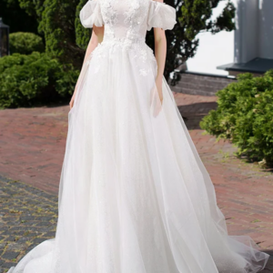 Customized Fashionable And Elegant New A-Line Round-Neck 3D Floral Wedding Dress And Sexy Backless Floor-Length Bridal Dress New