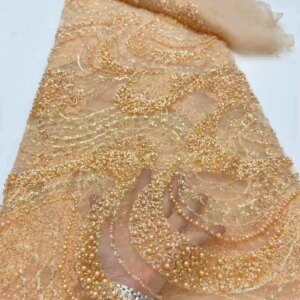 Beaded Tube Lace Fabric Glitter Sequins Embroidery For Sewing Wedding Dress African 2025 High Quality Lace Fabric 5 yards