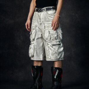 Niche Designer Heavy Industry Multi-Pocket Functional Tactical Dirty Dyed Denim Shorts Street Cool Jeans