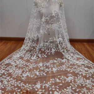 Hot Sale Floral Embroidered Lace Sequins Beaded Leaves Lace Wedding Dress