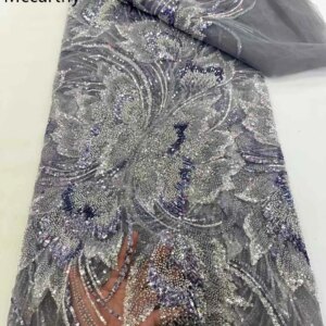 African Heavy Beaded Lace Fabric 2025 High Quality Nigerian Sequin Pearl Lace French Tulle Fabric For Wedding Party Dress Sewing