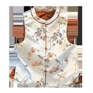 New Chinese style small crew-neck disc button blouse embroidery modified vest cardigan