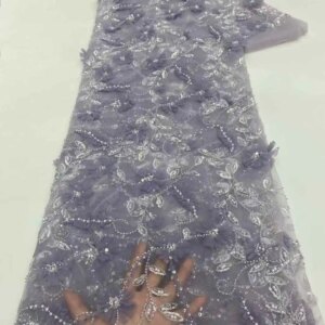 Latest French Nigerian 3D Floral Lace Fabric 2025 High Quality African Beaded Sequin Bridal Party Wedding Embroidery Sewn Gown