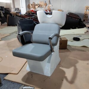 Kisen Good Gray Black Salon Furniture Stainless Steel Hair Washing Reclining Chair Shampoo Bed for Barber Shop Hair Salon Use
