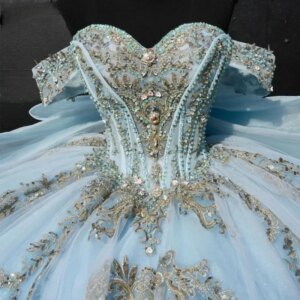 Customized Glittering Sky Blue Quinceanera Dresses Off-Shoulder Shiny Lace Beading Vestidos De 15 Anos Birthday Party