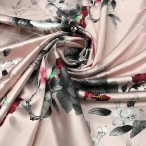 High Quality Inkjet Pink Silk Clothing Fabric 40momme Thickened Satin Cheongsam Dress