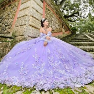Customized Lavender Purple Off Shoulder Quinceanera Dres Tull sequin applique 3D flower vestidos de 15 Quinceanera 