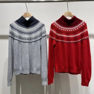 Women’s Half Turtleneck Jacquard Pullover Sweater Autumn Winter All-Match Knitted Top