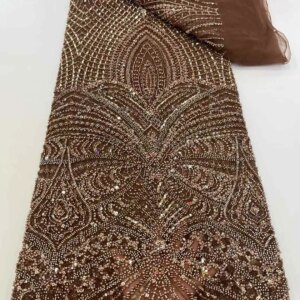 Latest African Sequins Lace Fabric 2025 High Quality Lace Embroidery Beaded Mesh Fabric 5 Yards For Women Wedding Party Dress