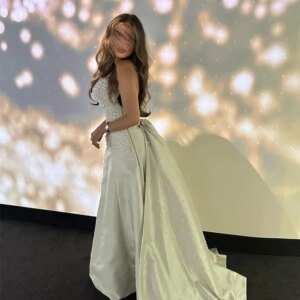 Customized Formal High Quality Sparkle Simple Pearl Ruched A-line Strapless Long Dresses Prom Dresses Retro Classic Exquisite Se